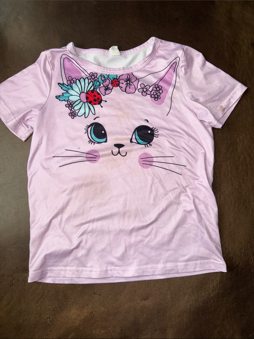 SHEIN Light Pink Cat Face Floral Short Sleeve Tee